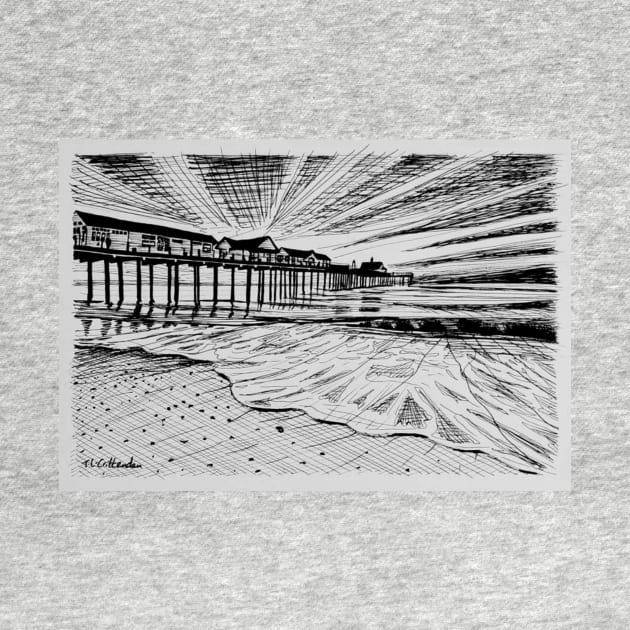 Southwold Pier at Sunset Ink Sketch by TomCrittenden